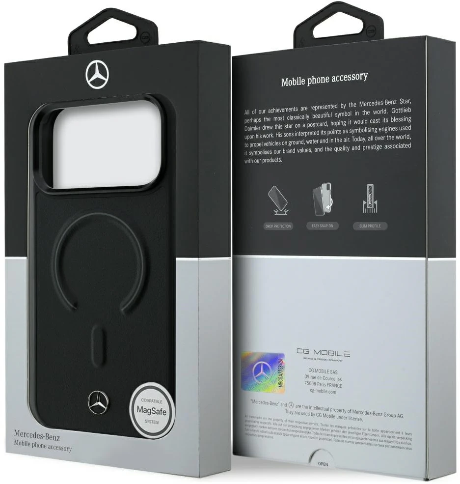 Dėklas Mercedes Leather 3D MagSafe do iPhone 18 Pro Max / 17 Pro Max juoda