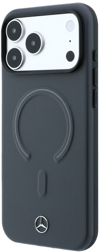 Dėklas Mercedes Leather 3D MagSafe do iPhone 18 Pro Max / 17 Pro Max antracytowy