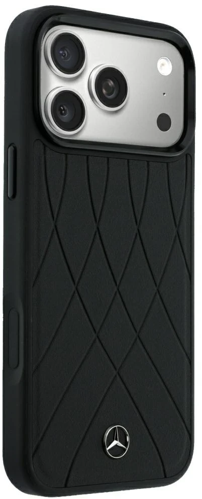 Dėklas Mercedes Leather Crossed Lines MagSafe skirtas iPhone 18 Pro Max/ 17 Pro Max juodas