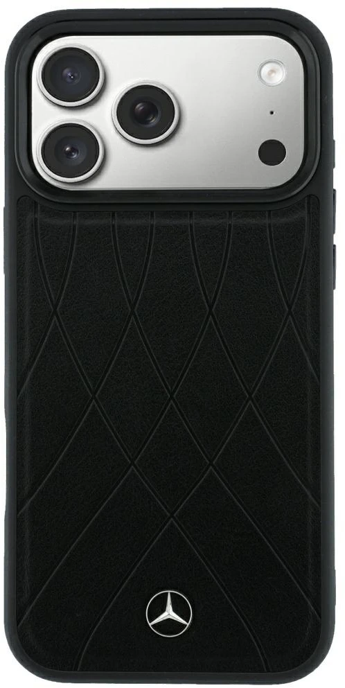Dėklas Mercedes Leather Crossed Lines MagSafe skirtas iPhone 18 Pro Max/ 17 Pro Max juodas