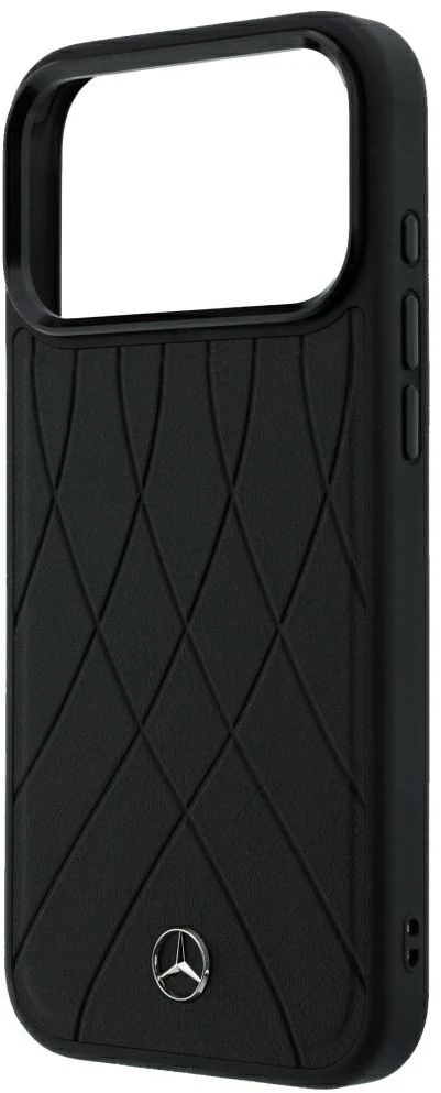 Dėklas Mercedes Leather Crossed Lines MagSafe skirtas iPhone 18 Pro Max/ 17 Pro Max juodas
