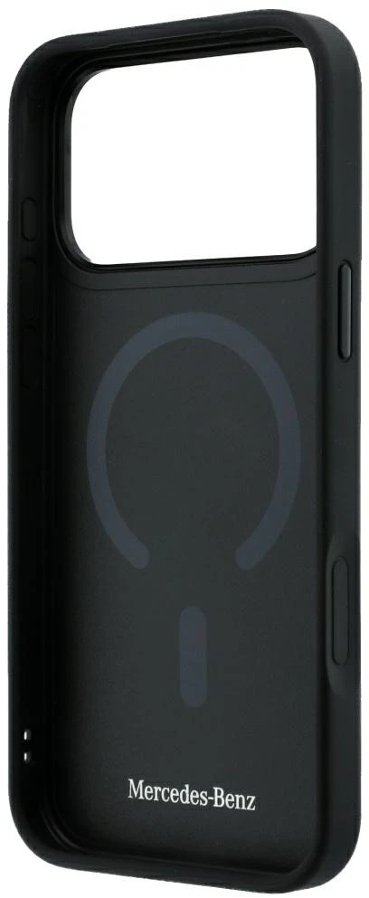 Dėklas Mercedes Leather Crossed Lines MagSafe skirtas iPhone 18 Pro Max/ 17 Pro Max juodas