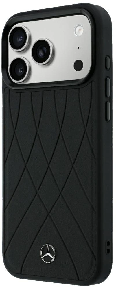 Dėklas Mercedes Leather Crossed Lines MagSafe skirtas iPhone 18 Pro Max/ 17 Pro Max juodas