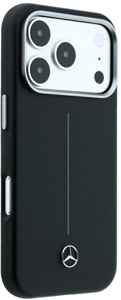 Dėklas Mercedes Leather Semi Wrap Iconic Line MagSafe Case for iPhone 18 Pro Max / 17 Pro Max - Juodas