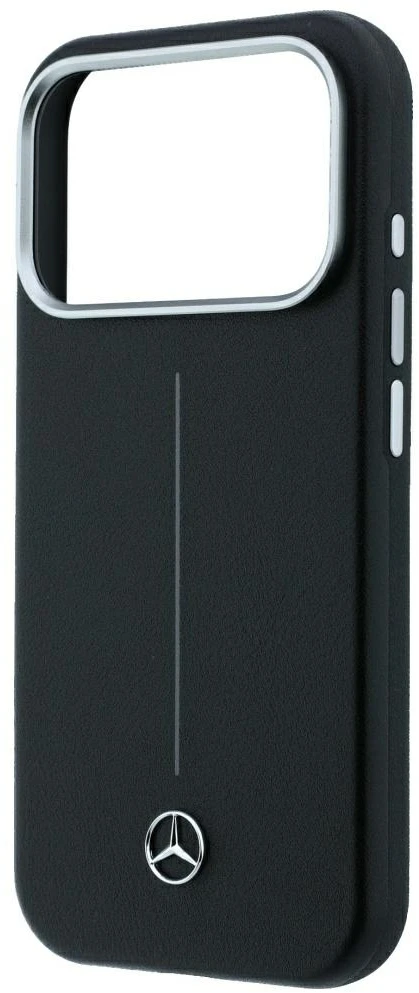 Dėklas Mercedes Leather Semi Wrap Iconic Line MagSafe Case for iPhone 18 Pro Max / 17 Pro Max - Juodas
