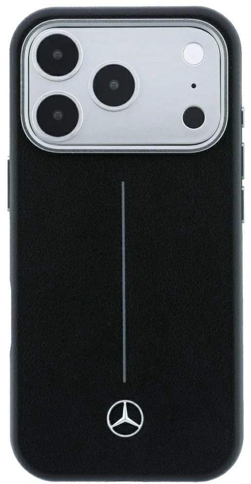 Dėklas Mercedes Leather Semi Wrap Iconic Line MagSafe Case for iPhone 18 Pro Max / 17 Pro Max - Juodas