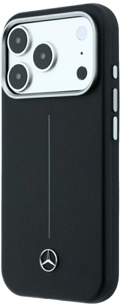 Dėklas Mercedes Leather Semi Wrap Iconic Line MagSafe Case for iPhone 18 Pro Max / 17 Pro Max - Juodas