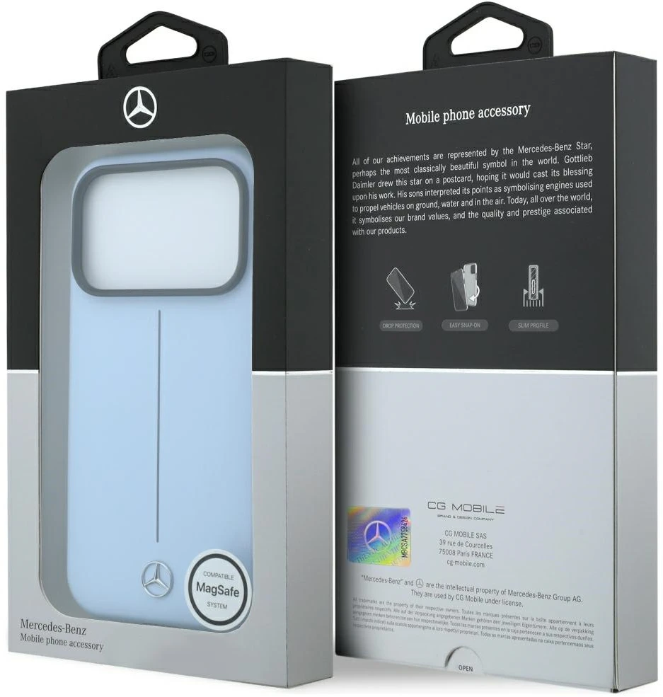 Dėklas Mercedes Leather Semi Wrap Iconic Line MagSafe do iPhone 18 Pro Max / 17 Pro Max mėlyna