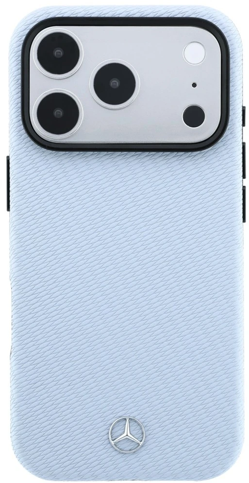 Dėklas Mercedes Leather Semi Wrap Wood Effect MagSafe skirtas iPhone 18 Pro Max / 17 Pro Max mėlynas