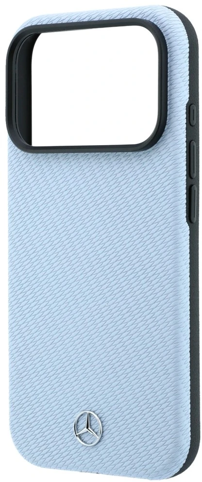 Dėklas Mercedes Leather Semi Wrap Wood Effect MagSafe skirtas iPhone 18 Pro Max / 17 Pro Max mėlynas