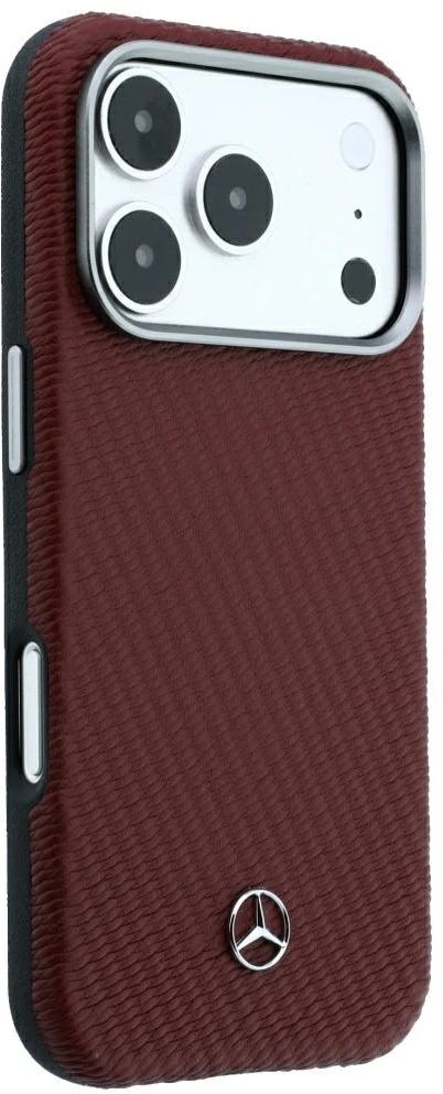 Dėklas Mercedes Leather Semi Wrap Wood Effect MagSafe skirtas iPhone 18 Pro / 17 Pro burgundy