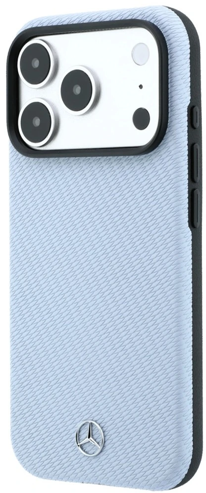 Dėklas Mercedes Leather Semi Wrap Wood Effect MagSafe skirtas iPhone 18 Pro Max / 17 Pro Max mėlynas