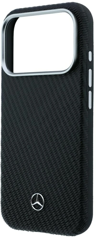 Dėklas Mercedes Leather Semi Wrap Wood Effect MagSafe skirtas iPhone 18 Pro Max / 17 Pro Max juodas
