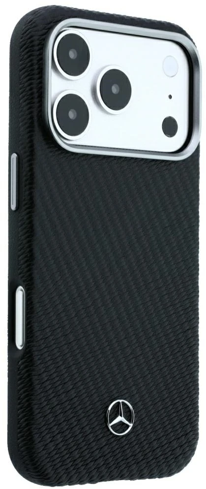 Dėklas Mercedes Leather Semi Wrap Wood Effect MagSafe skirtas iPhone 18 Pro Max / 17 Pro Max juodas
