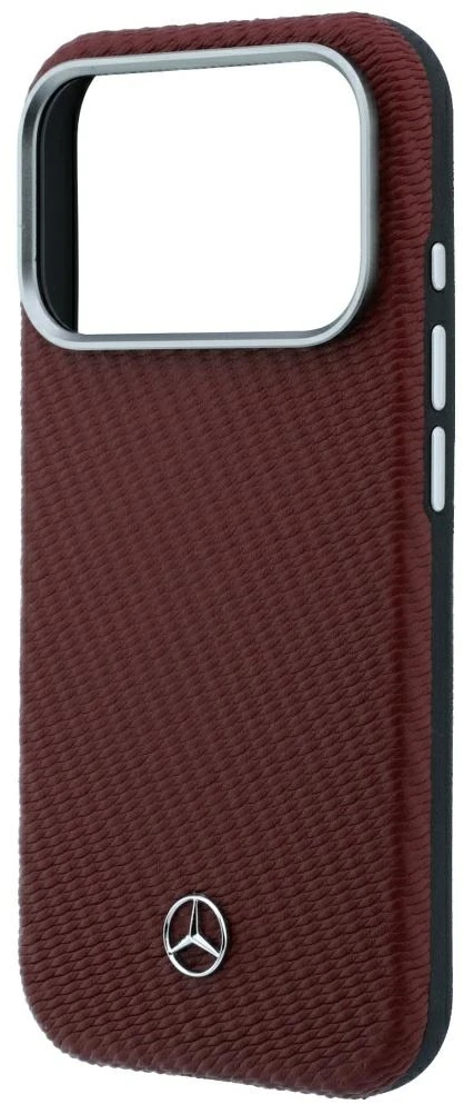 Dėklas Mercedes Leather Semi Wrap Wood Effect MagSafe skirtas iPhone 18 Pro / 17 Pro burgundy