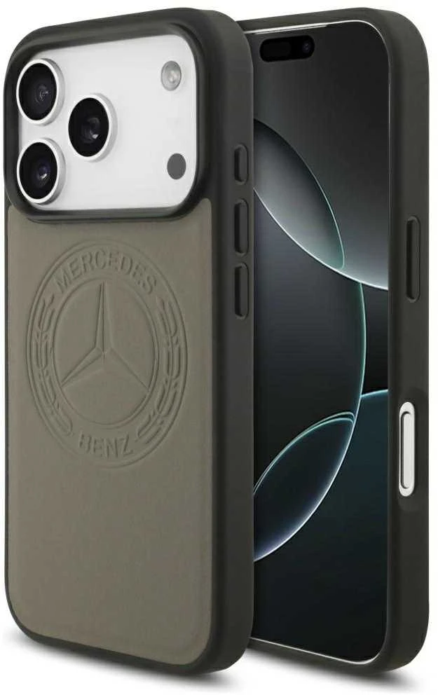 Dėklas Mercedes Leather Vintage Logo MagSafe Apple iPhone 17 Pro taupe