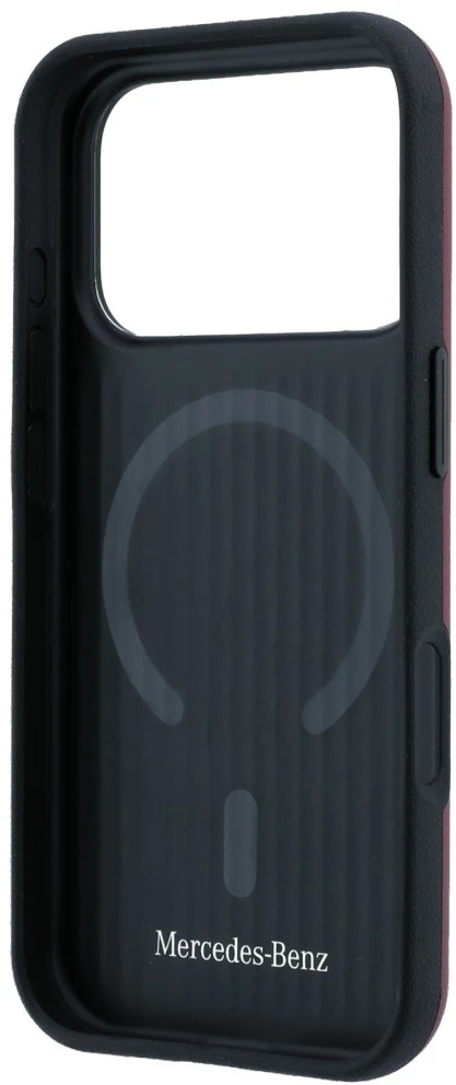 Dėklas Mercedes Leather with Ring Stand MagSafe do iPhone 18 Pro / 17 Pro bordo spalvos