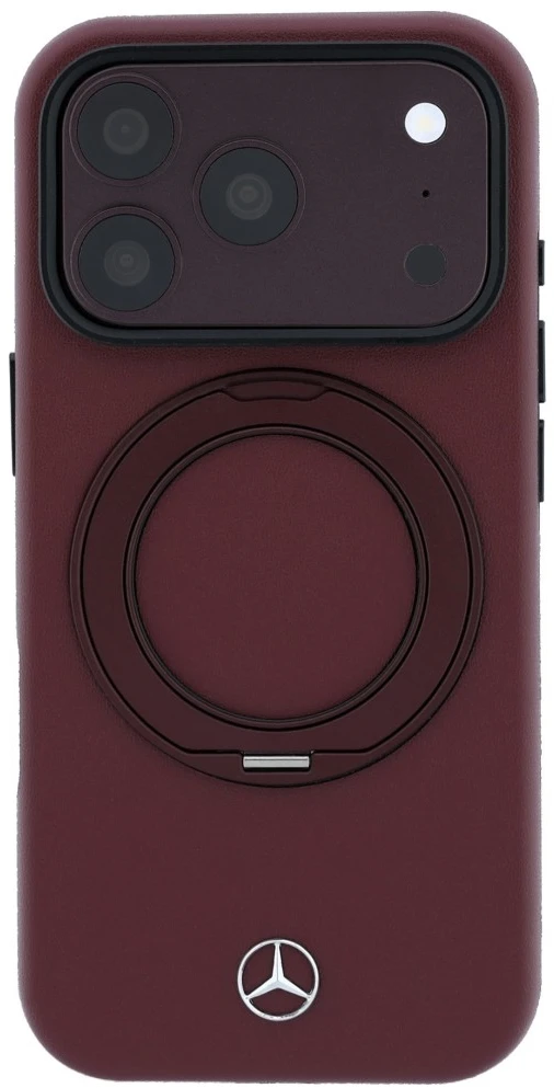 Dėklas Mercedes Leather with Ring Stand MagSafe do iPhone 18 Pro Max / 17 Pro Max bordo spalvos
