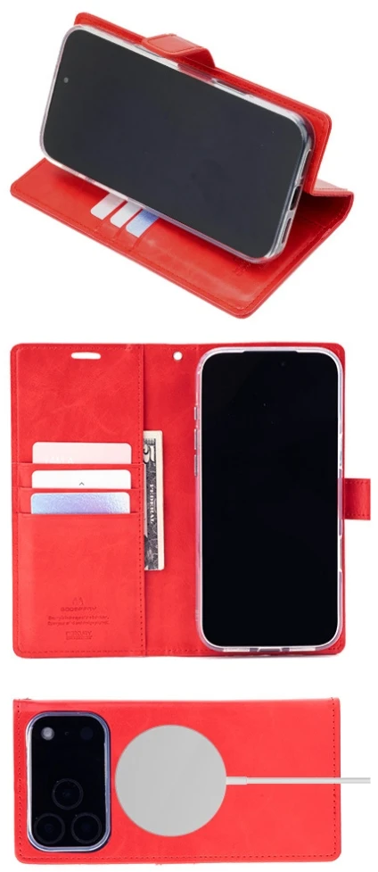 Mercury BlueMoon Diary MagSafe Dėklas skirtas iPhone 17 Pro Max / 18 Pro Max Raudona