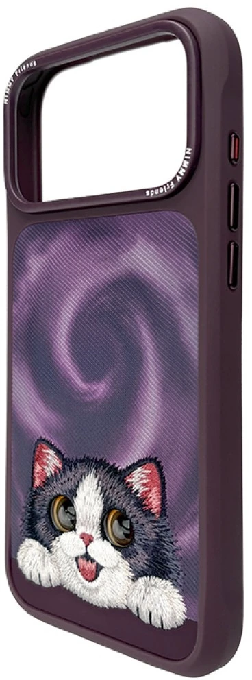 Dėklas NIMMY case BIG EYED LYING CREAM CAT compatible with MagSafe for IPHONE 18 Pro/17 Pro violetinė