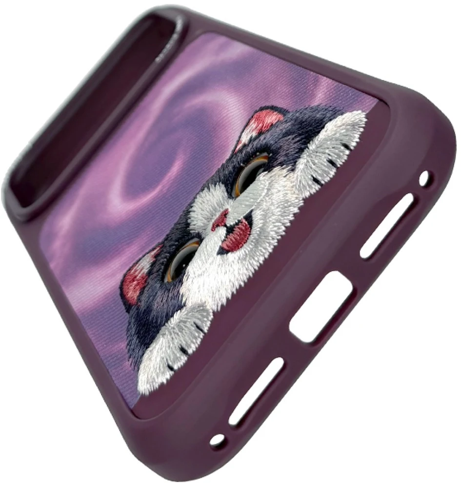 Dėklas NIMMY case BIG EYED LYING CREAM CAT compatible with MagSafe for IPHONE 18 Pro Max/17 Pro Max violetinė