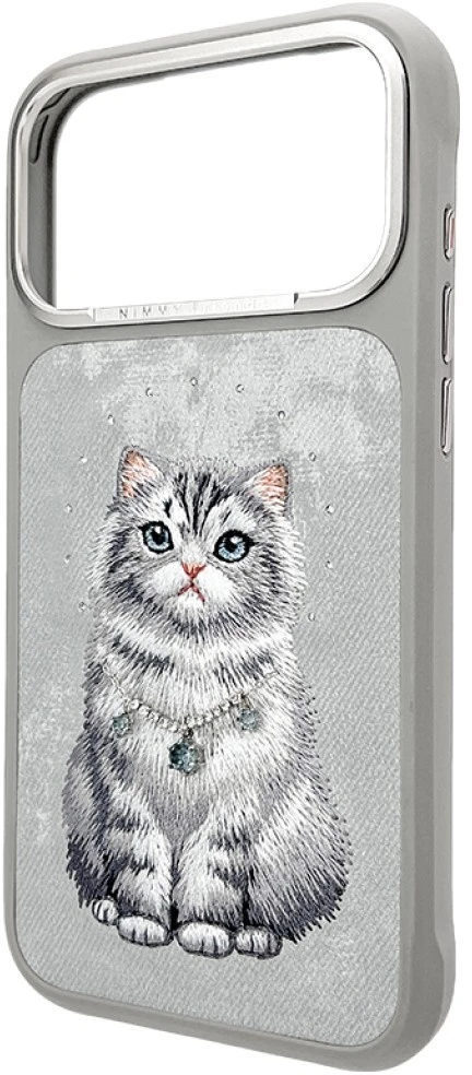 Dėklas NIMMY case LUCKY FASHION CAT compatible with MagSafe for IPHONE 18 Pro/17 Pro pilkas