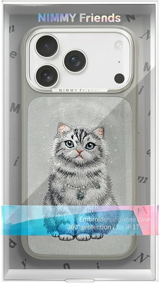 Dėklas NIMMY case LUCKY FASHION CAT compatible with MagSafe for IPHONE 18 Pro Max/17 Pro Max pilkas