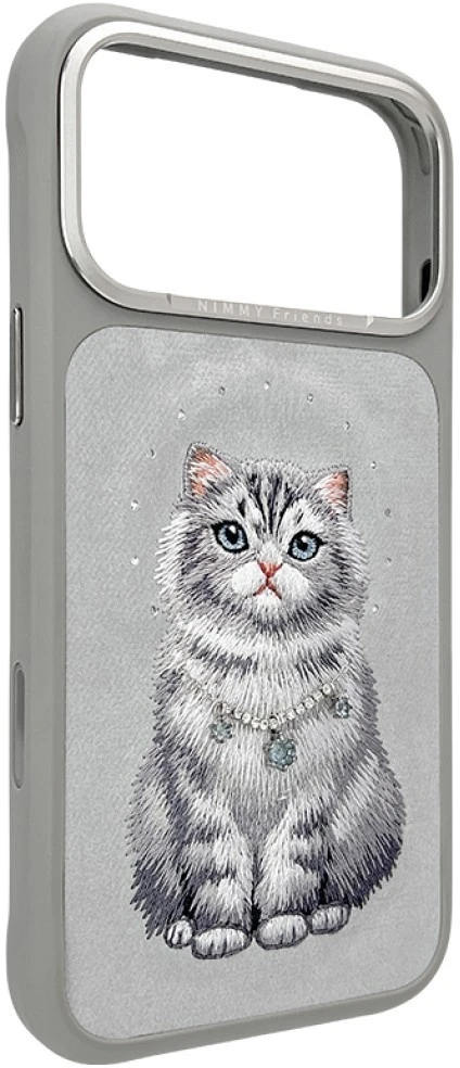 Dėklas NIMMY case LUCKY FASHION CAT compatible with MagSafe for IPHONE 18 Pro/17 Pro pilkas