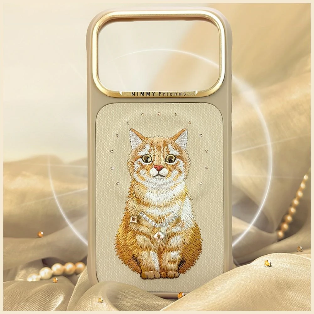 Dėklas NIMMY case LUCKY FASHION CAT compatible with MagSafe for IPHONE 18 Pro Max/17 Pro Max ruda