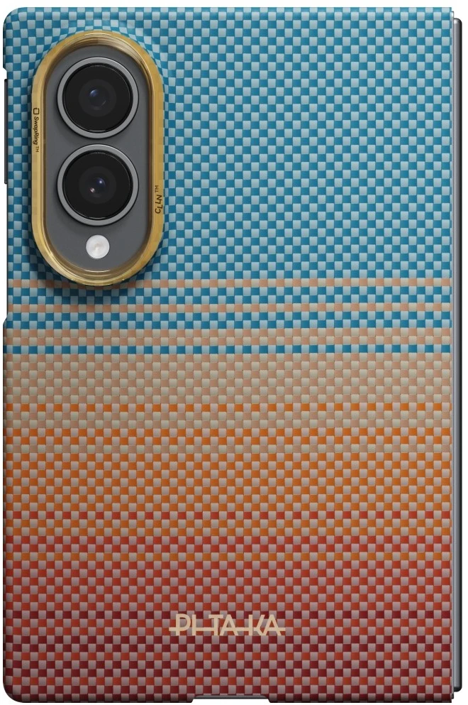 I need to translate this product title from mixed Polish/Lithuanian into full Lithuanian. Let me analyze it: - "Dėklas" - already Lithuanian (case/cover) - "PITAKA" - brand name, keep - "California Dream 01 Edge" - product/modelis name, keep - "Dėklas" - Lithuanian - "skirtas" - Lithuanian (intended for) - "Samsung Galaxy Z Fold8" - modelis, keep - "sunset" - color/design name, this is English actually, not Polish Wait, the instruction says source may be partially Polish. Looking at this: "sunset" at the end seems odd - it might be a color name. Since it's in English and I should not translate modelis names/color designations that are proper names, I should keep it. Let me reconsider - the text appears mostly Lithuanian already. "Dėklas" twice (case), "skirtas" (intended for). "sunset" is a color variant name. Actually, the text seems fully Lithuanian except for "sunset" which is a product variant name. I'll keep it as is since it's a product-specific design name. The translation shoul