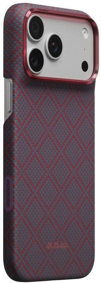 Dėklas PITAKA Edge Argyle MagSafe, skirtas iPhone 18 Pro Max / 17 Pro Max, mėlynas-raudonas