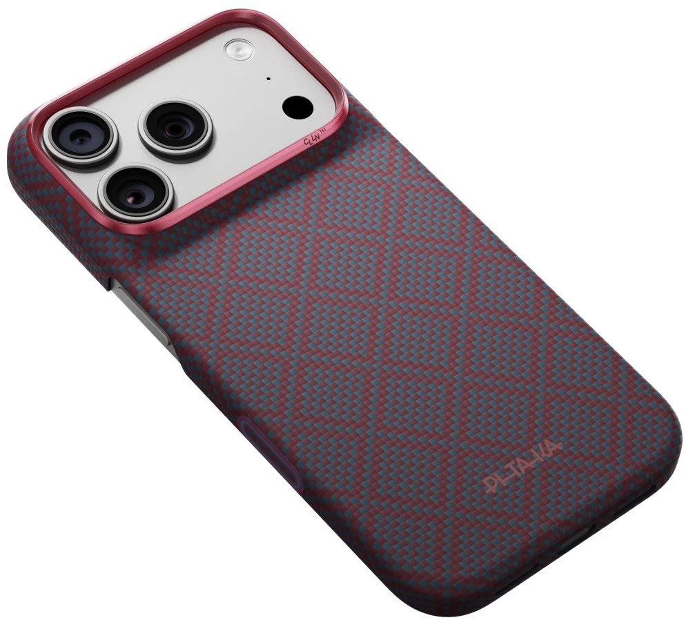 Dėklas PITAKA Edge Argyle MagSafe, skirtas iPhone 18 Pro / 17 Pro, mėlynas-raudonas