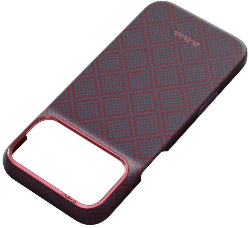 Dėklas PITAKA Edge Argyle MagSafe, skirtas iPhone 18 Pro Max / 17 Pro Max, mėlynas-raudonas