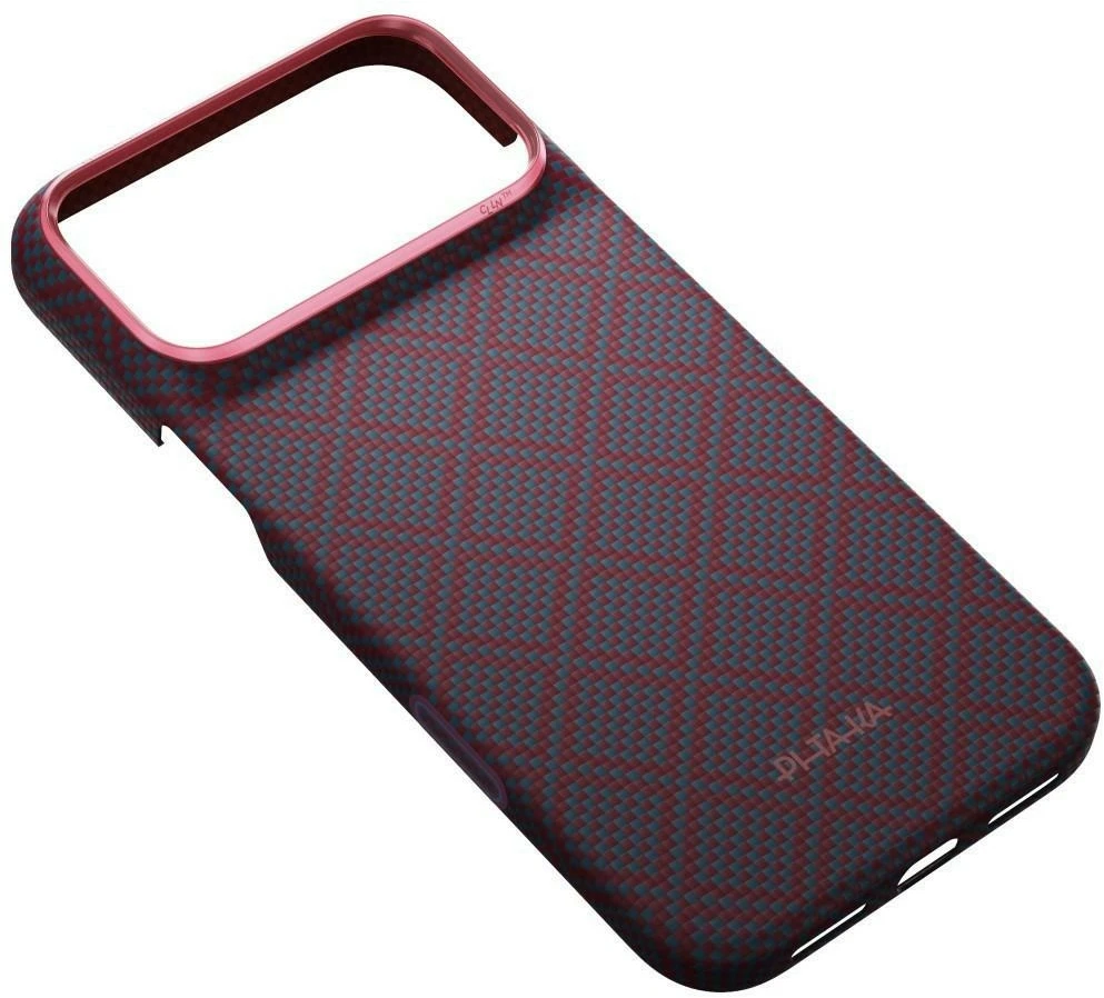 Dėklas PITAKA Edge Argyle MagSafe, skirtas iPhone 18 Pro Max / 17 Pro Max, mėlynas-raudonas