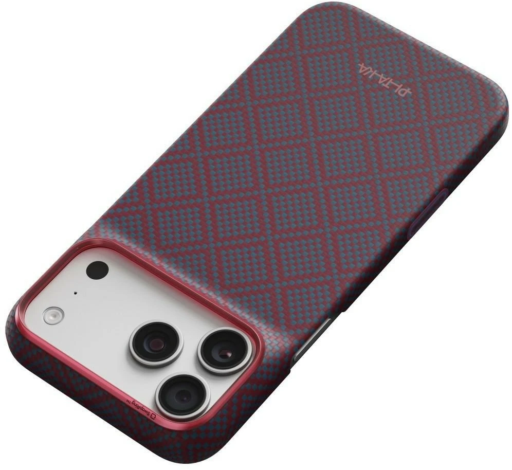 Dėklas PITAKA Edge Argyle MagSafe, skirtas iPhone 18 Pro Max / 17 Pro Max, mėlynas-raudonas