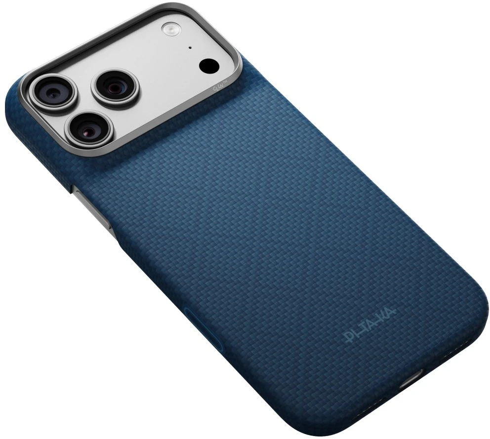 Dėklas PITAKA Edge Argyle MagSafe dėklas, skirtas iPhone 18 Pro Max / 17 Pro Max, vidurnakčio mėlyna