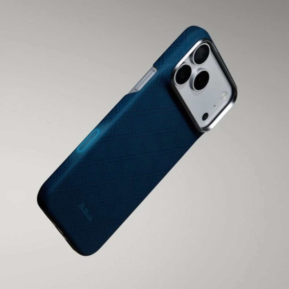 Dėklas PITAKA Edge Argyle MagSafe dėklas, skirtas iPhone 18 Pro Max / 17 Pro Max, vidurnakčio mėlyna
