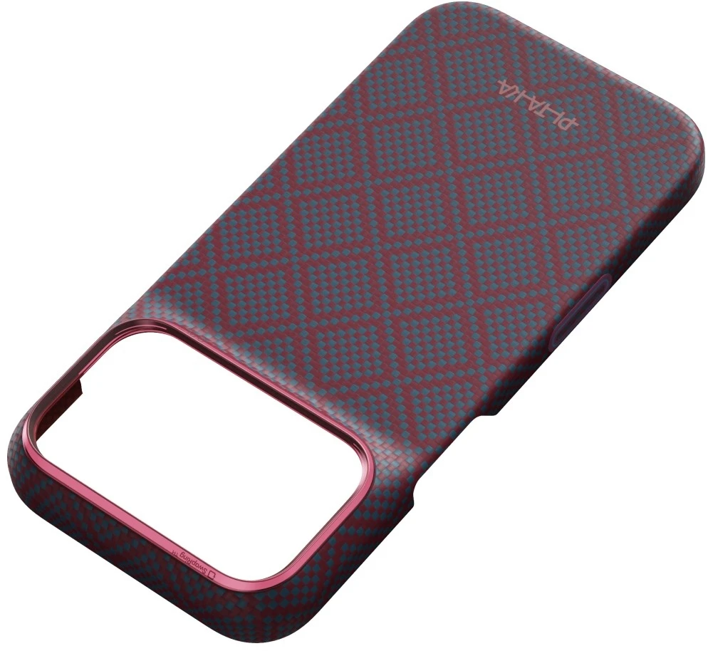 Dėklas PITAKA Edge Argyle MagSafe, skirtas iPhone 18 Pro / 17 Pro, mėlynas-raudonas