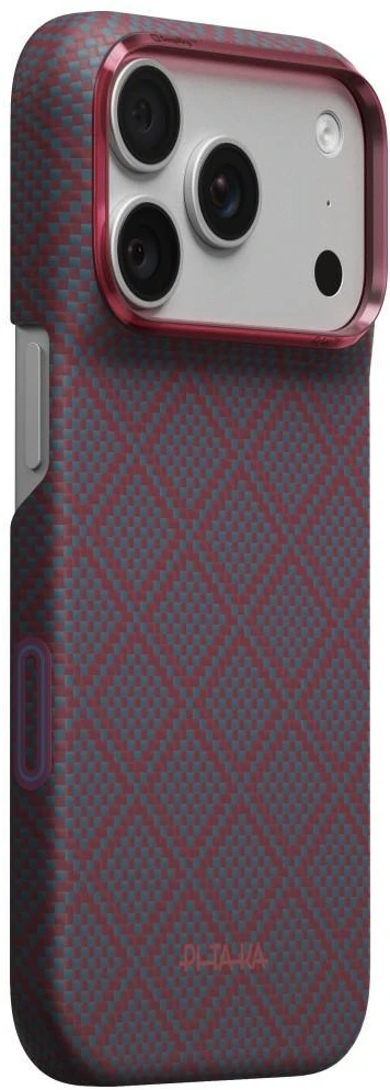 Dėklas PITAKA Edge Argyle MagSafe, skirtas iPhone 18 Pro / 17 Pro, mėlynas-raudonas