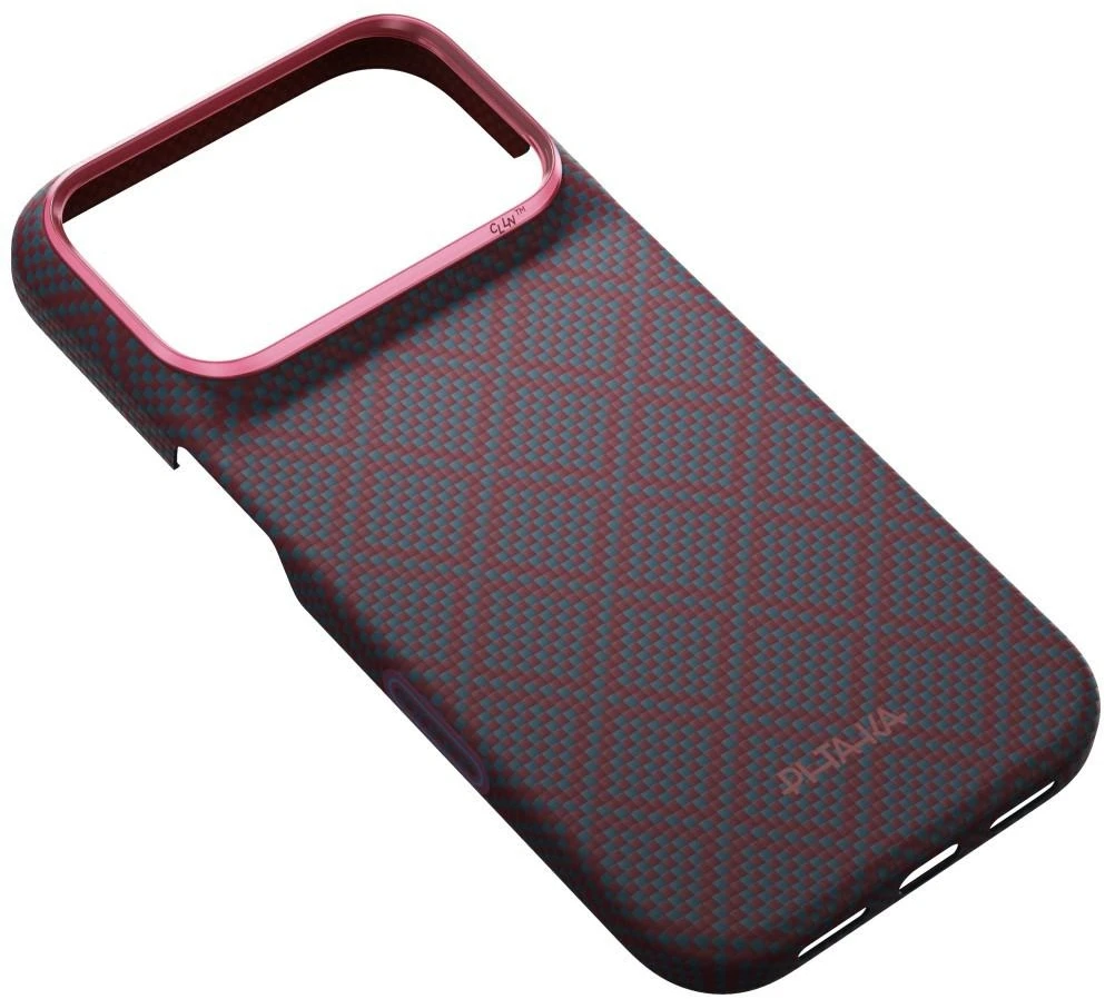 Dėklas PITAKA Edge Argyle MagSafe, skirtas iPhone 18 Pro / 17 Pro, mėlynas-raudonas