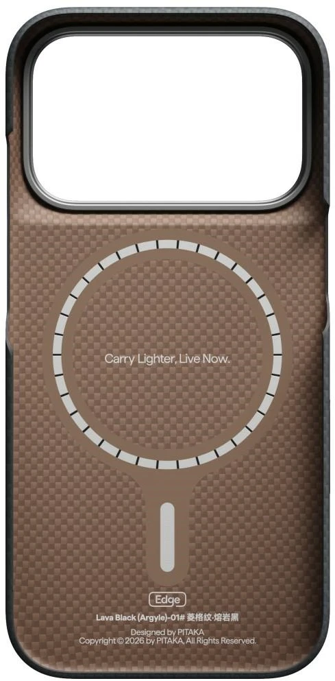 Dėklas PITAKA Edge Argyle MagSafe, skirtas iPhone 18 Pro / 17 Pro, bazalto juodas