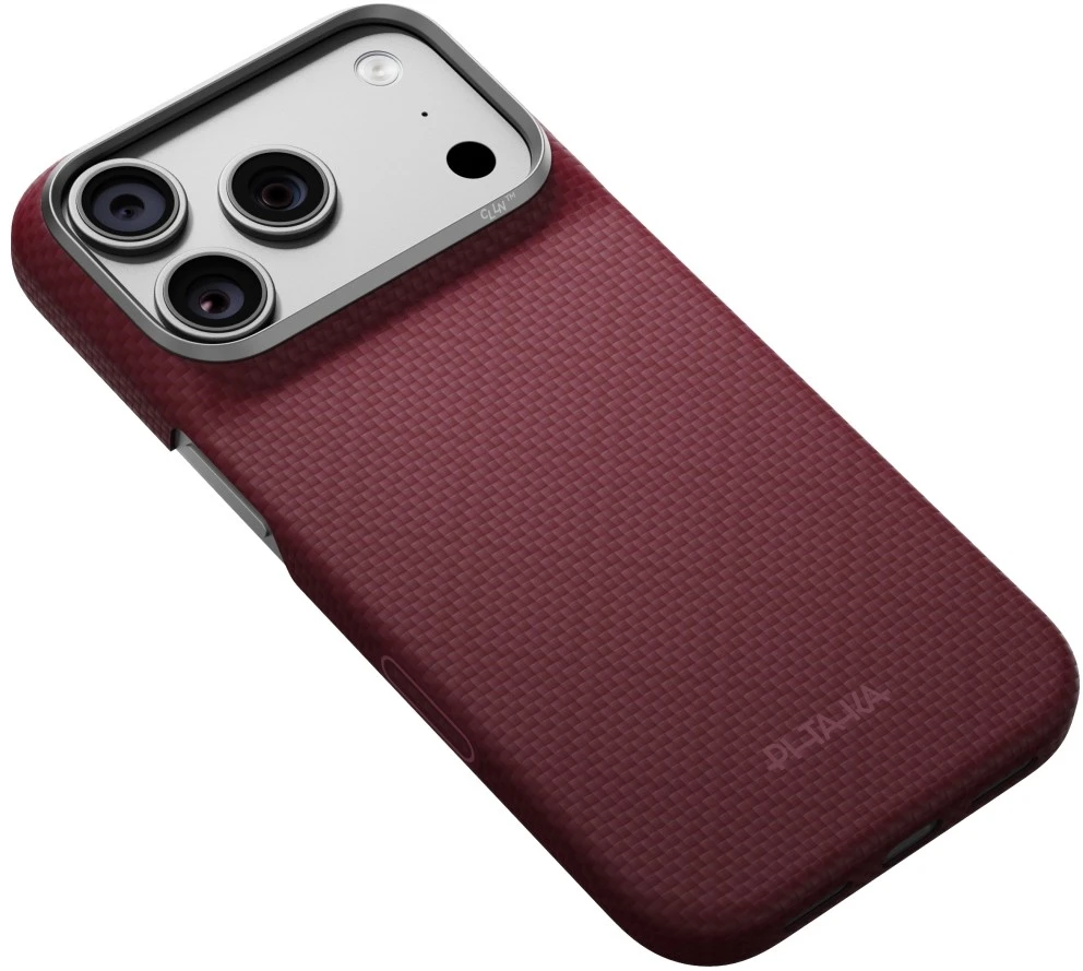 Dėklas PITAKA Edge Case Argyle MagSafe skirtas iPhone 18 Pro / 17 Pro bordo spalvos