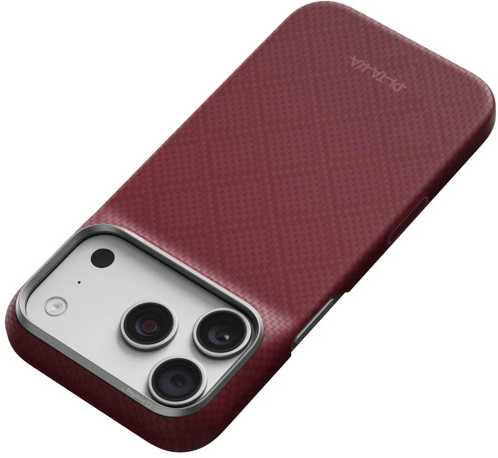 Dėklas PITAKA Edge Case Argyle MagSafe skirtas iPhone 18 Pro / 17 Pro bordo spalvos