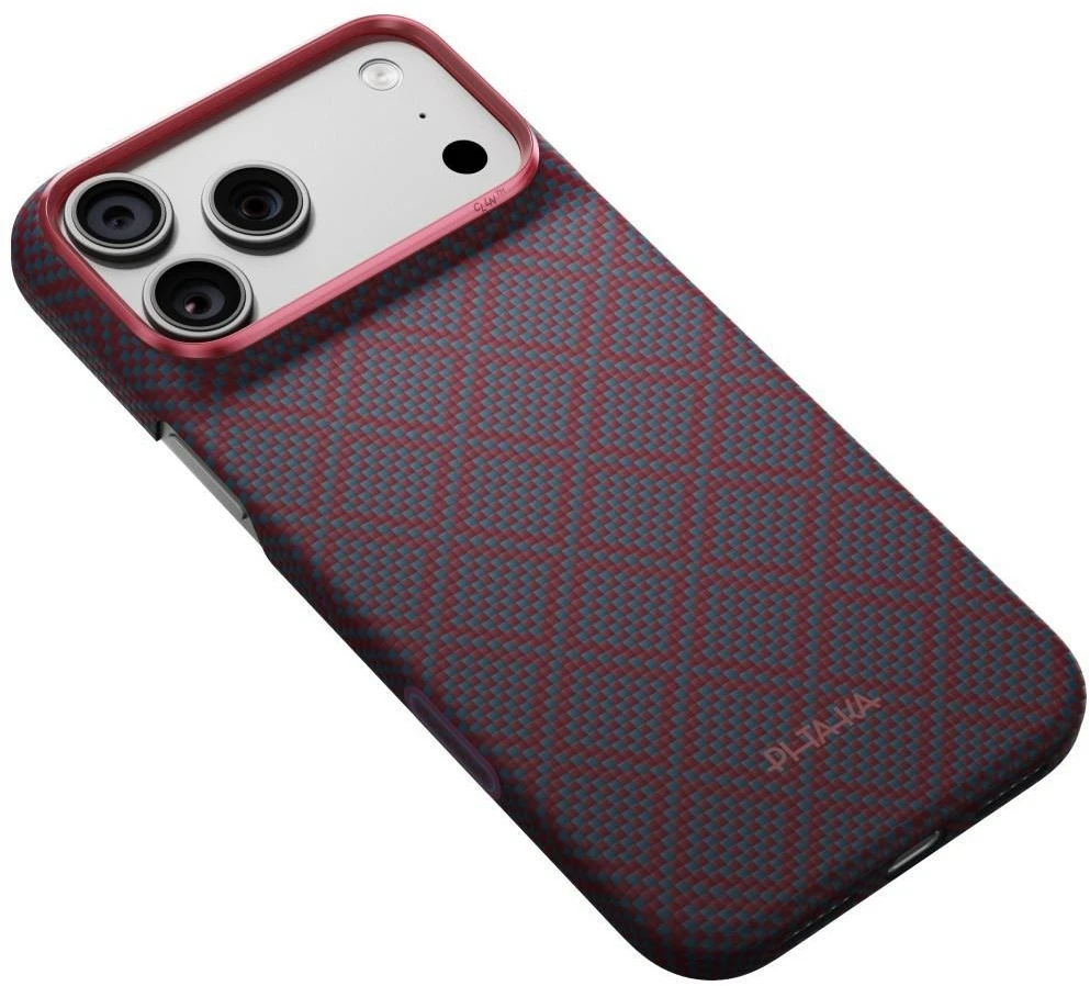Dėklas PITAKA Edge Argyle MagSafe, skirtas iPhone 18 Pro Max / 17 Pro Max, mėlynas-raudonas