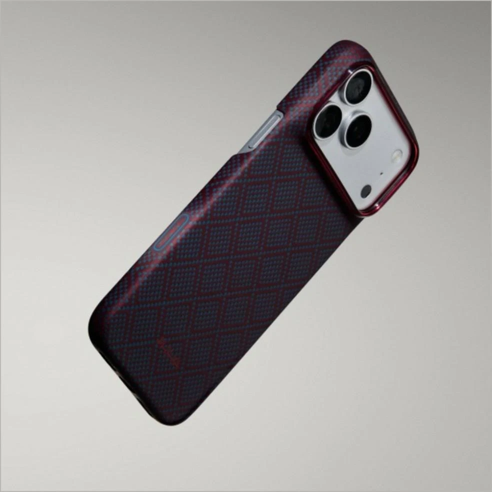 Dėklas PITAKA Edge Argyle MagSafe, skirtas iPhone 18 Pro Max / 17 Pro Max, mėlynas-raudonas