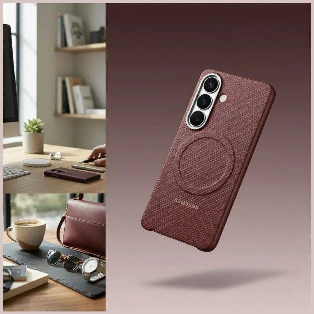 KS942SR anglies pluošto magnetinis dėklas „Samsung Galaxy S26“, koralų spalvos, raudonas