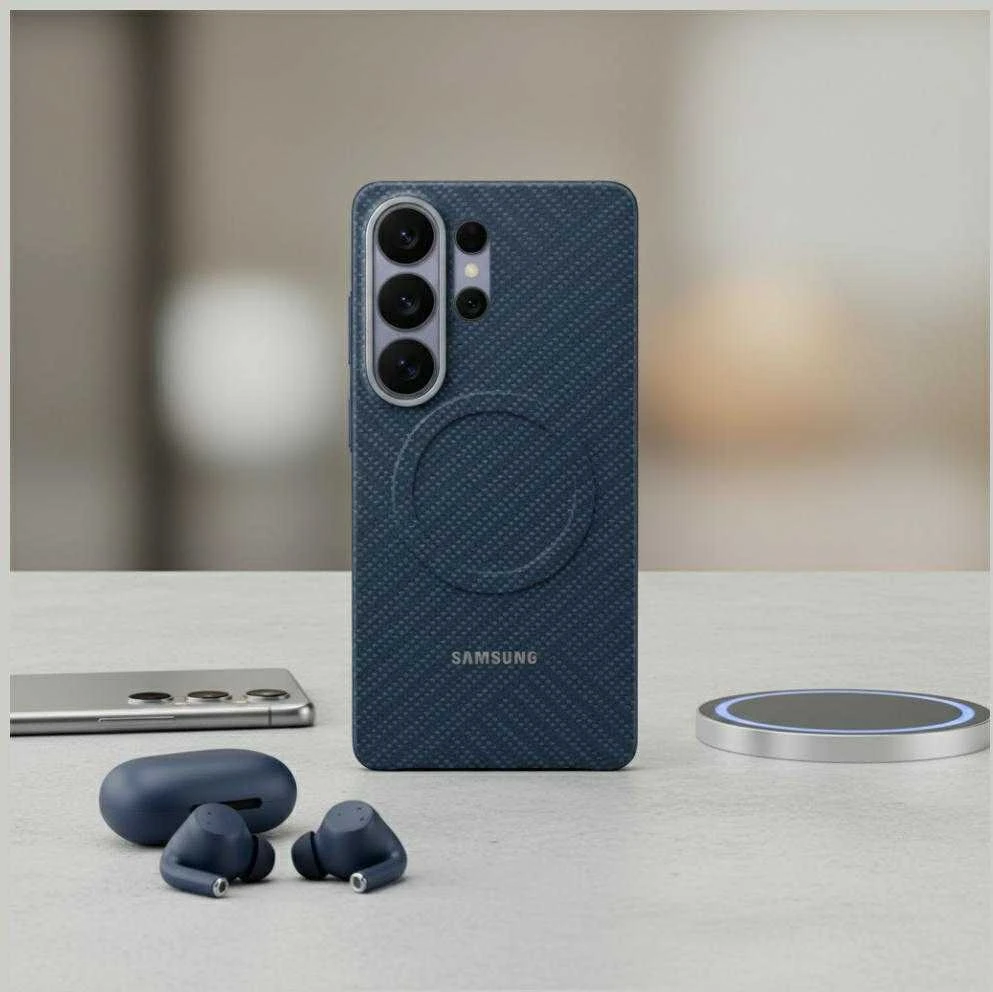 KS948SC anglies pluošto magnetinis dėklas „Samsung Galaxy S26 Ultra“, Mėlyna violetinė