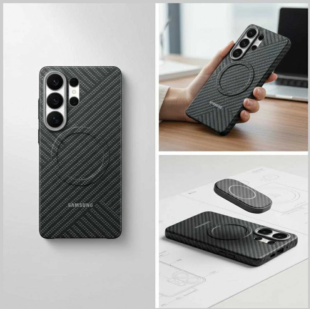 KS948SS anglies pluošto magnetinis dėklas „Samsung Galaxy S26 Ultra“, pilkas