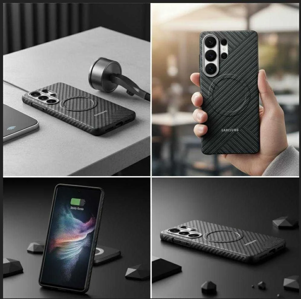 KS948SS anglies pluošto magnetinis dėklas „Samsung Galaxy S26 Ultra“, pilkas