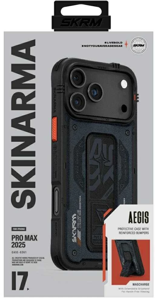 Dėklas Skinarma Aegis do iPhone 17 Pro Max Magnetic Charging + Grip Stand tamsiai mėlyna